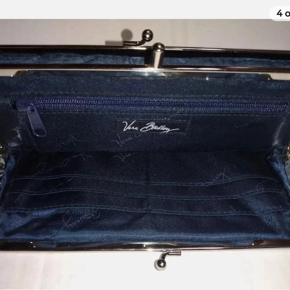 VERA BRADLEY RETIRED DAISY DAIDY PATTER DOUBLE KISS LOCK CLUTCH GRN BLUE - Picture 16 of 16